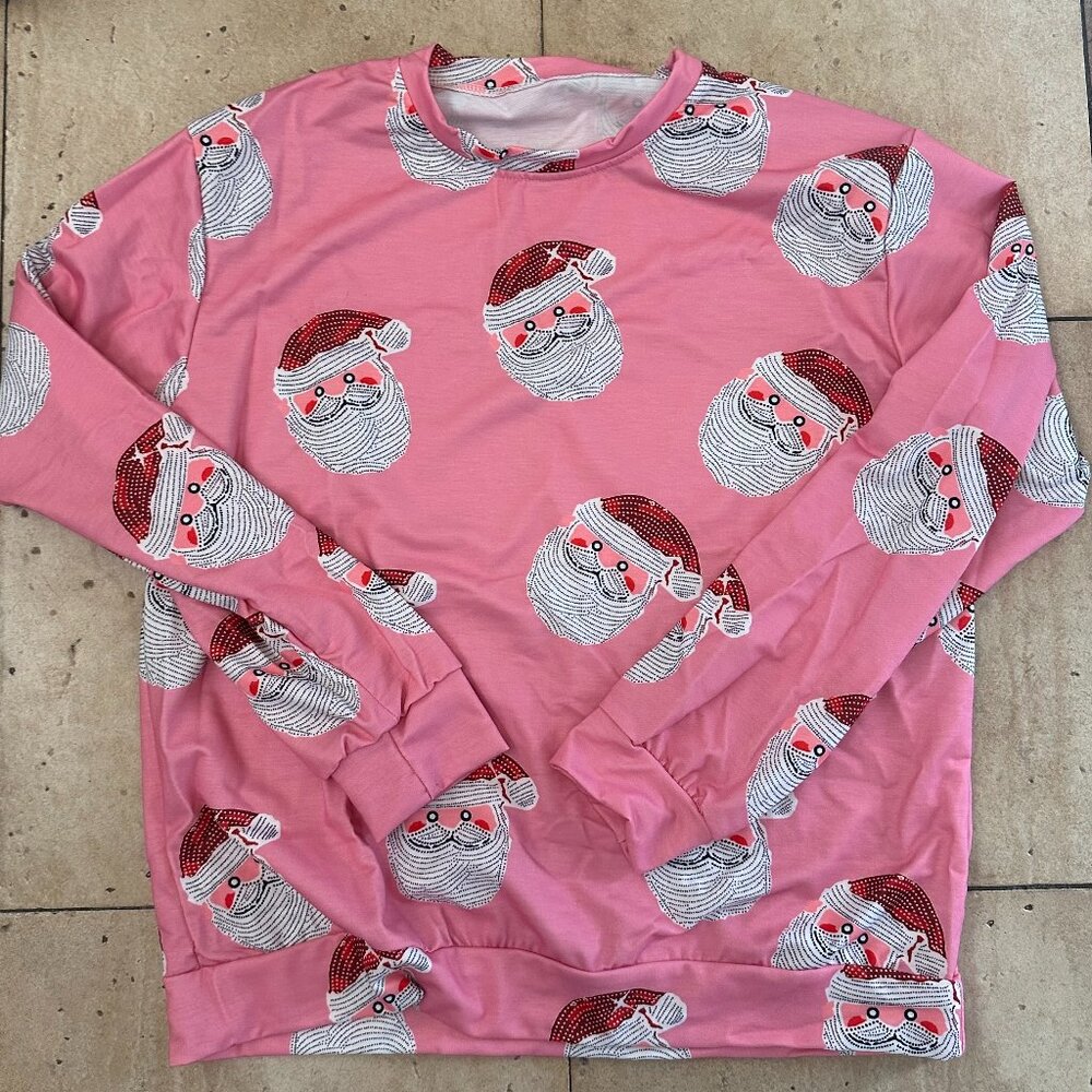 Amazon pink santa crewneck womens small